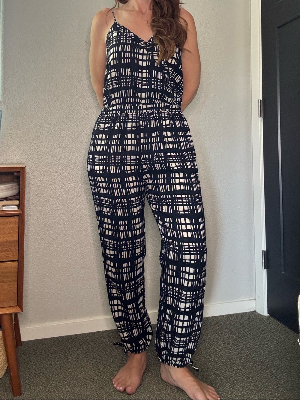 Madewell Navy and White Checkered Jumpsuit